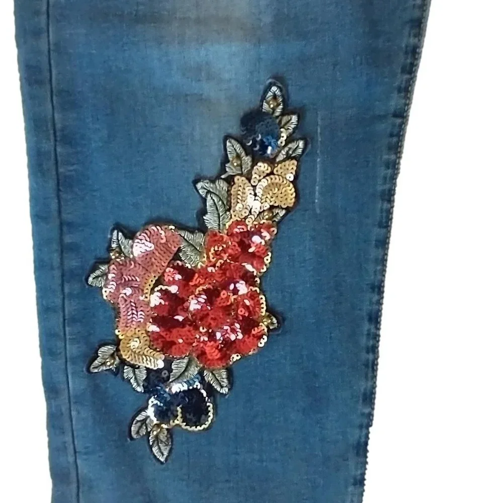 BOSTON PROPER Women's Jeans Size 16 Sequin Floral Stretch Straight Leg Pant - Picture 4 of 16